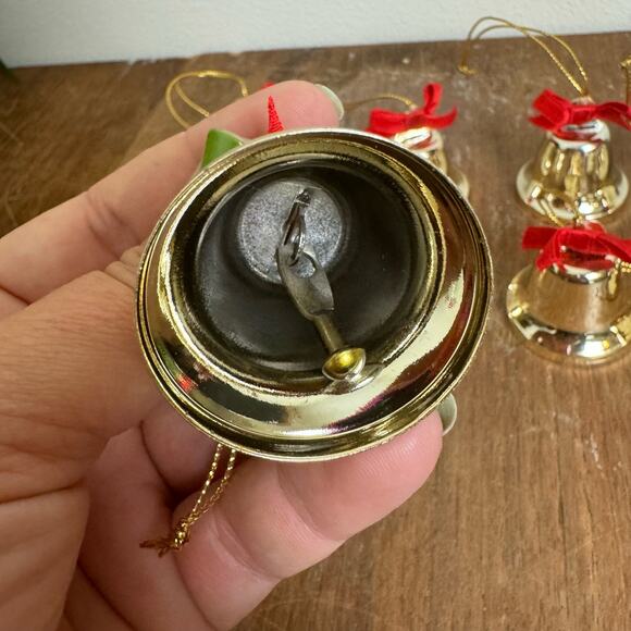 Set of 10 Metal Gold Bells Red‎ Bow Christmas Ornament bundle Lot - Picture 3 of 6